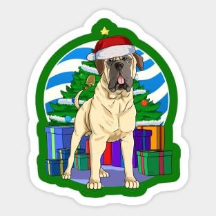 Funny English Mastiff Dog Cute Santa Christmas Gift Sticker